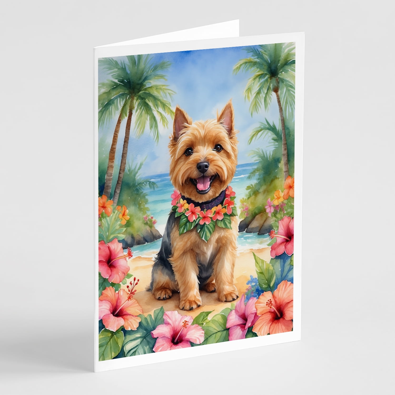 Norwich Terrier Luau Greeting Cards Pack of 8 7 in x 5 in