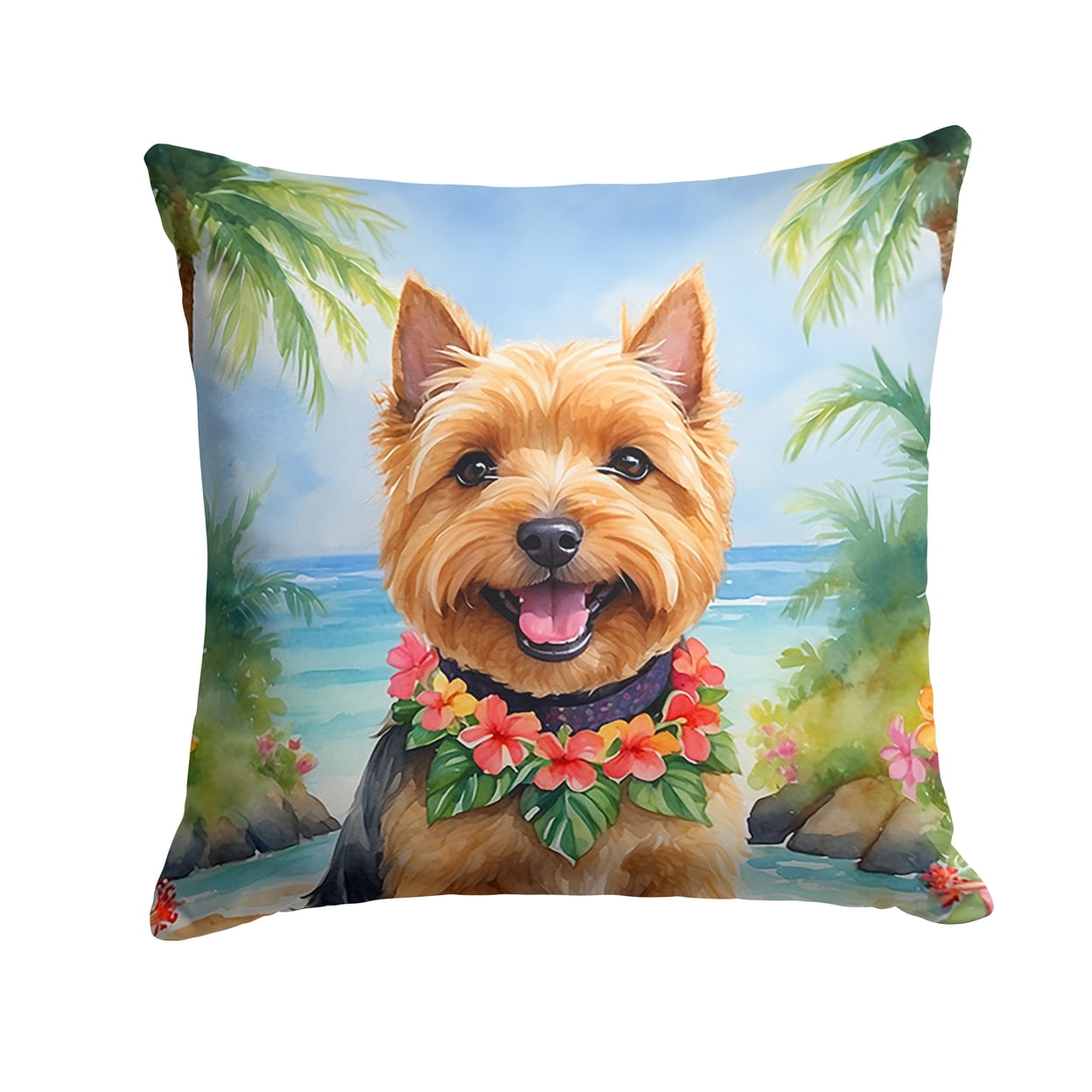 Norwich Terrier Luau Throw Pillow 18 in x 18 in
