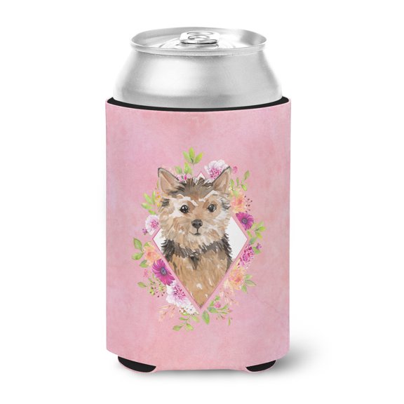 Norwich Terrier Pink Flowers Can or Bottle Hugger