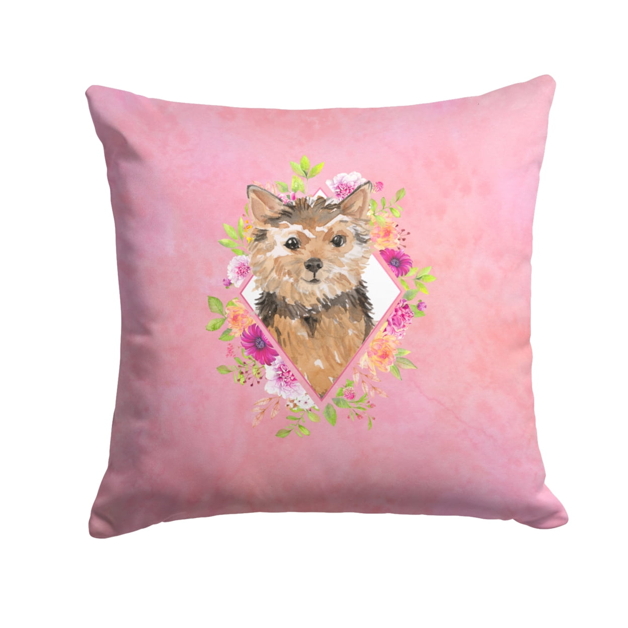 Norwich Terrier Pink Flowers Fabric Decorative Pillow