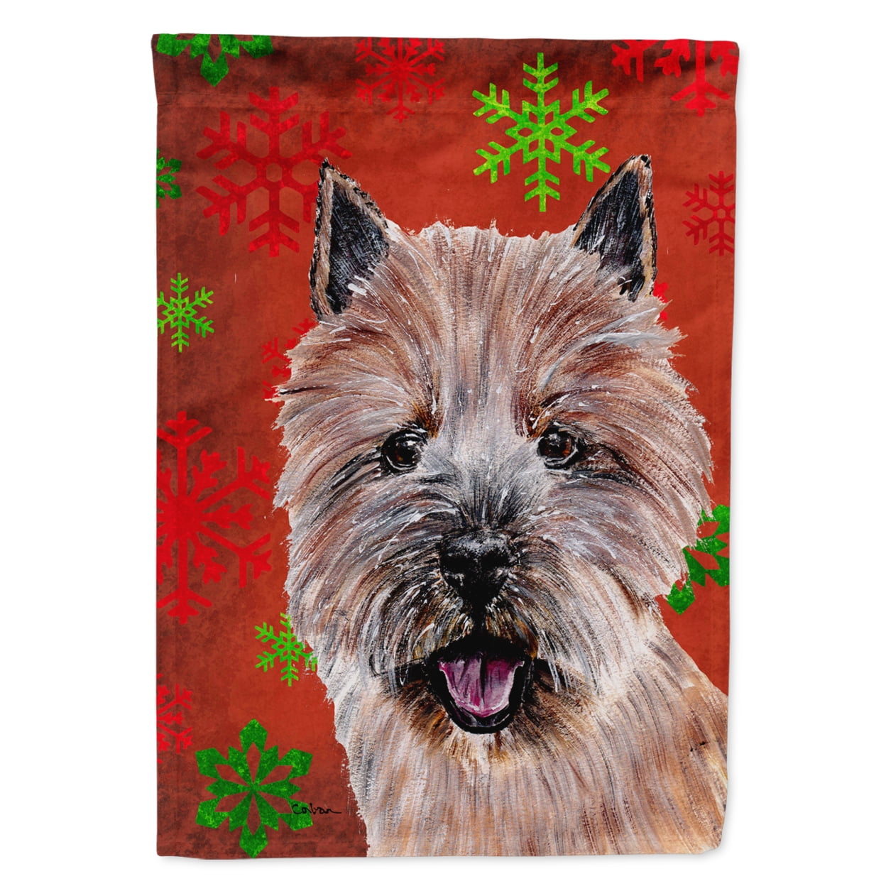 Norwich Terrier Red Snowflakes Holiday House Flag