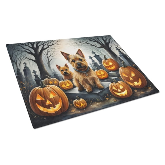 Norwich Terrier Spooky Halloween Glass Cutting Board Large 12 in x 15 in