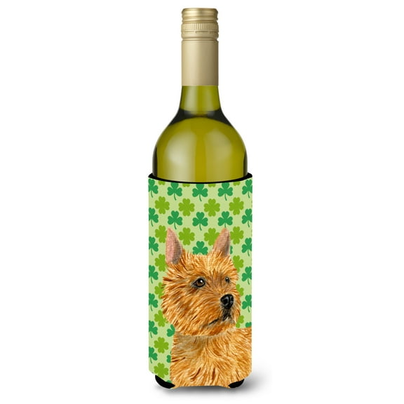 Norwich Terrier St. Patricks Day Shamrock Portrait Wine Bottle Hugger