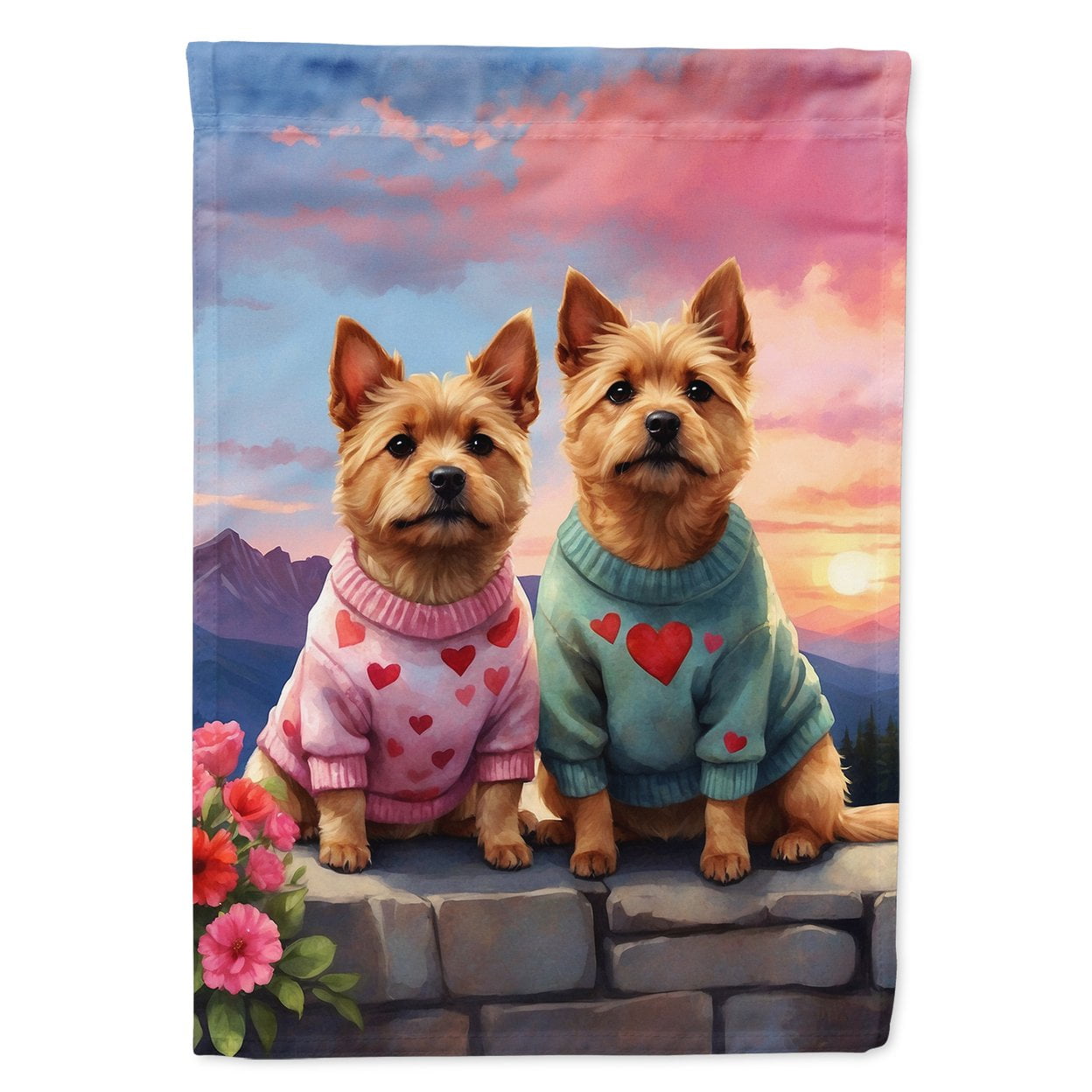 Norwich Terrier Two Hearts Garden Flag