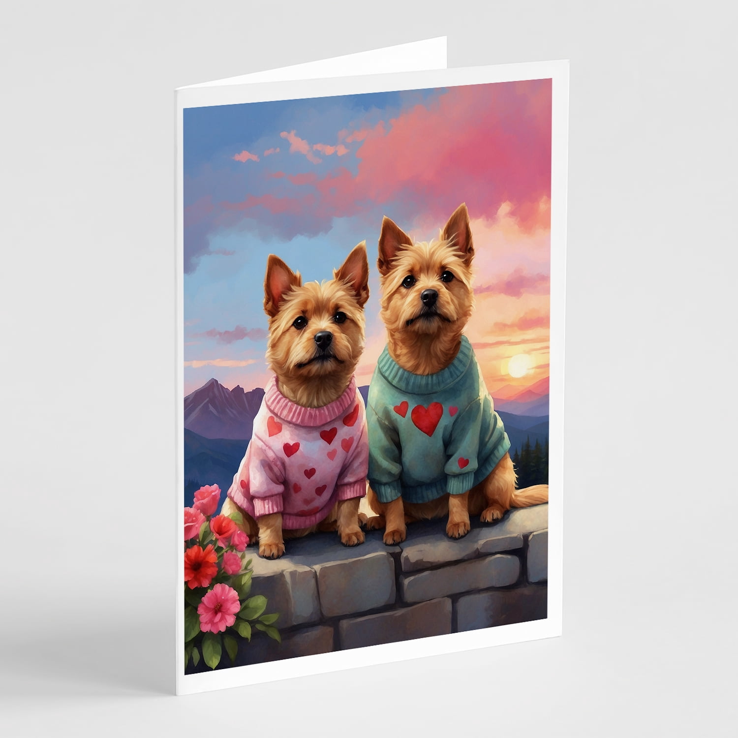 Norwich Terrier Two Hearts Greeting Cards Pack of 8 7 in x 5 in