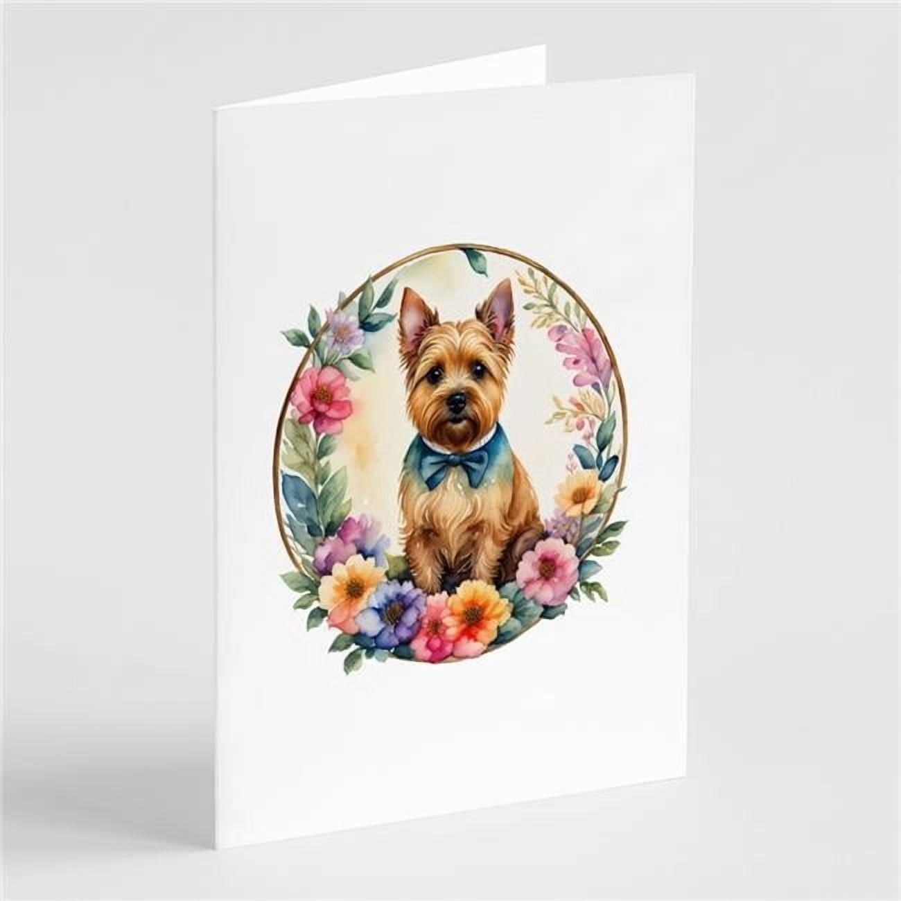 Norwich Terrier and Flowers Greeting Cards and Envelopes Pack of 8 7 in x 5 in