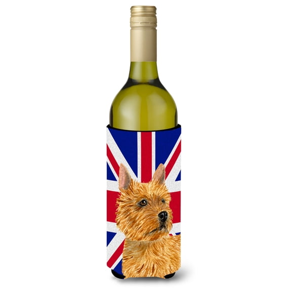 Norwich Terrier with English Union Jack British Flag Wine Bottle Hugger