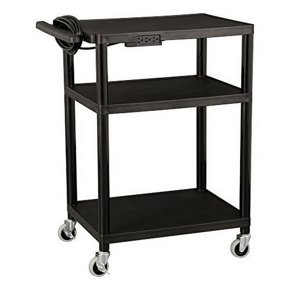 Norwood Adjustable-Height Mobile Black Plastic Utility AV Cart with Power Strip