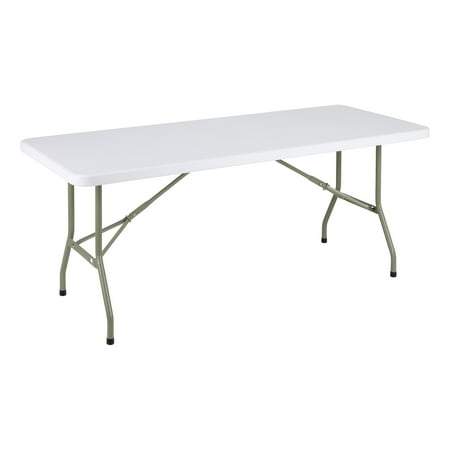 Norwood Commercial Furniture 6 ft Multipurpose Indoor Outdoor Heavy Duty Portable Rectangular Blow Molded Plastic Folding Table 30" W x 72" L White