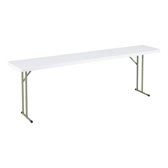 Norwood Commercial Furniture 8 ft Multipurpose Indoor Outdoor Heavy Duty Portable Blow Molded Plastic Folding Training Seminar Table 18" W x 96" L White