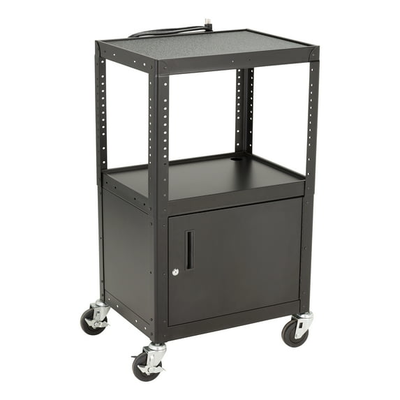 Norwood Commercial Furniture Adjustable-Height Metal AV Cart w/ Cabinet & Electric
