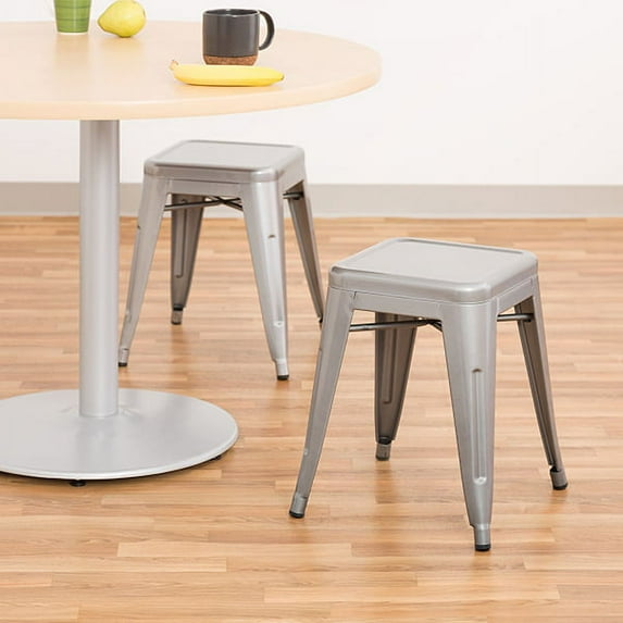 Norwood Commercial Furniture Backless Metal Stack Stool - 18" Seat Height Silver (Pack of 2)