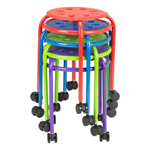 Norwood Commercial Furniture Colorful Mobile Stacking Stools with Wheels 17.75" Seat Height (Pack of 4)