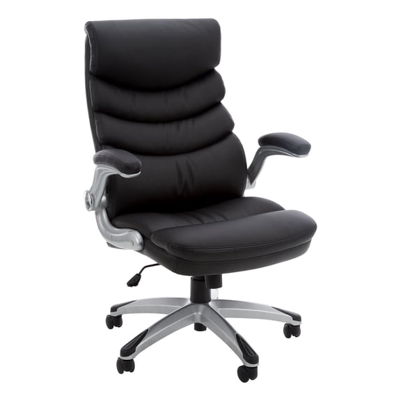 Norwood Commercial Furniture Pleated High-Back Executive Chair with Flip-Up Arms Black