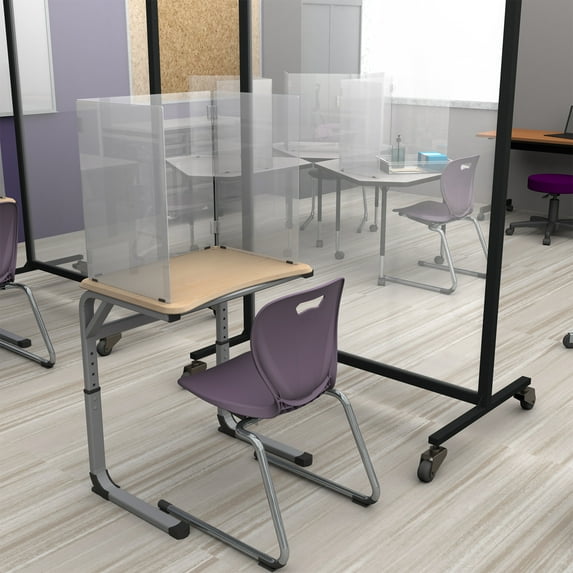 Norwood Commercial Furniture Portable Desk Top Clear Acrylic Tri-Fold Desk Carrel with Hinged Panels for Desk, Workspace, Reception (Pack of 8)