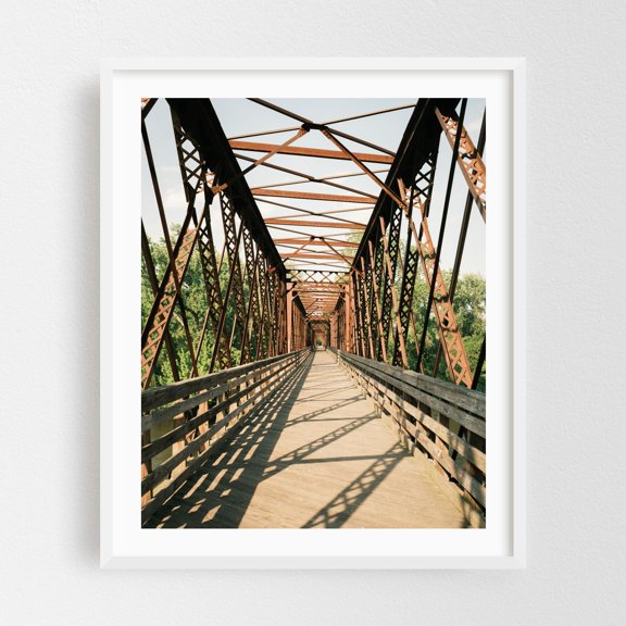 Norwottuck Rail Trail Bridge, Northampton - Northampton Massachusetts Photography Bridge Architecture Industrial Rustic Vintage Scenic Travel Poster White Framed Wall Art Print 8 x 10 inches