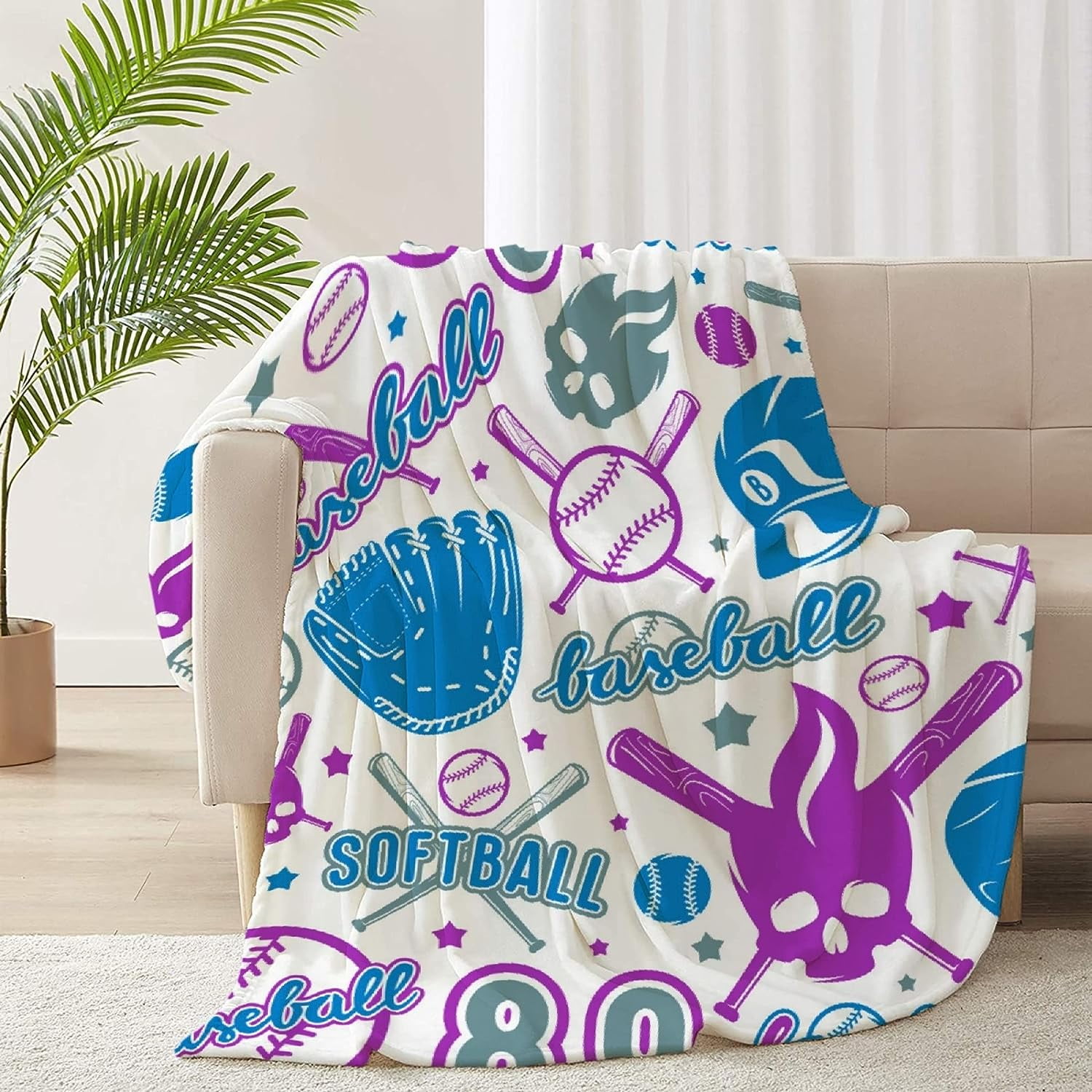 Nosbei Baseball Softball Flannel Lightweight Blankets Quilt Plush
