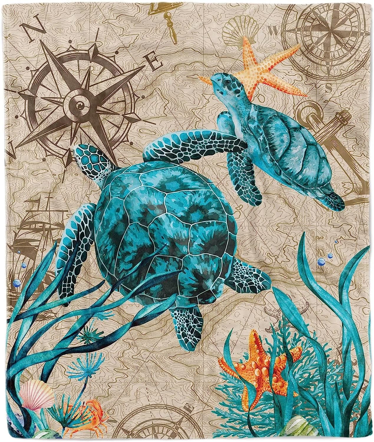 Nosbei Beach Themed Throw Blanket for Couch, Ocean Style Seashell