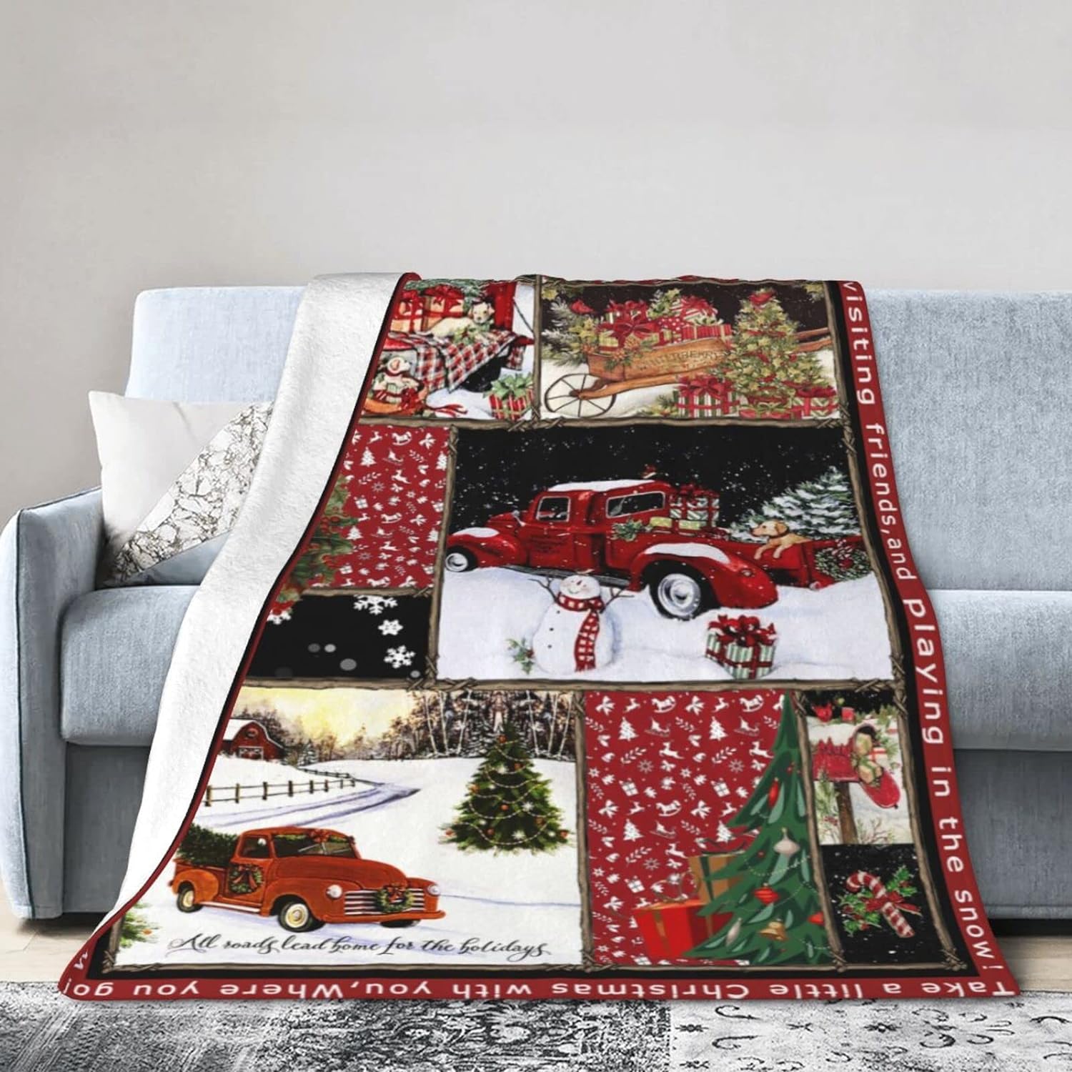 Nosbei Blanket Merry Christmas Truck Snow Birds Throw Blanket Nosbei