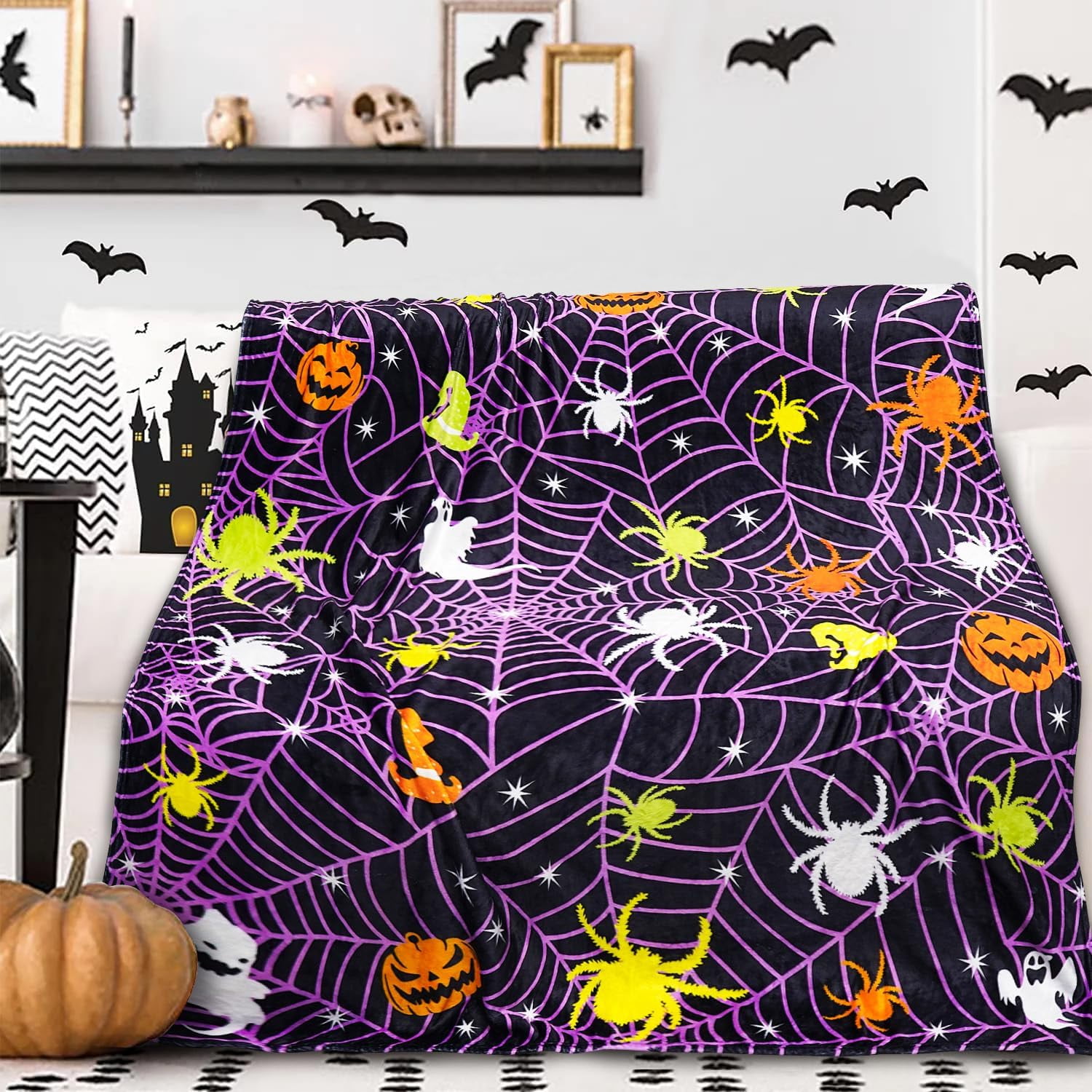 Nosbei Cute Halloween Blanket 60 x 50 Pumpkin Bat Halloween Blankets
