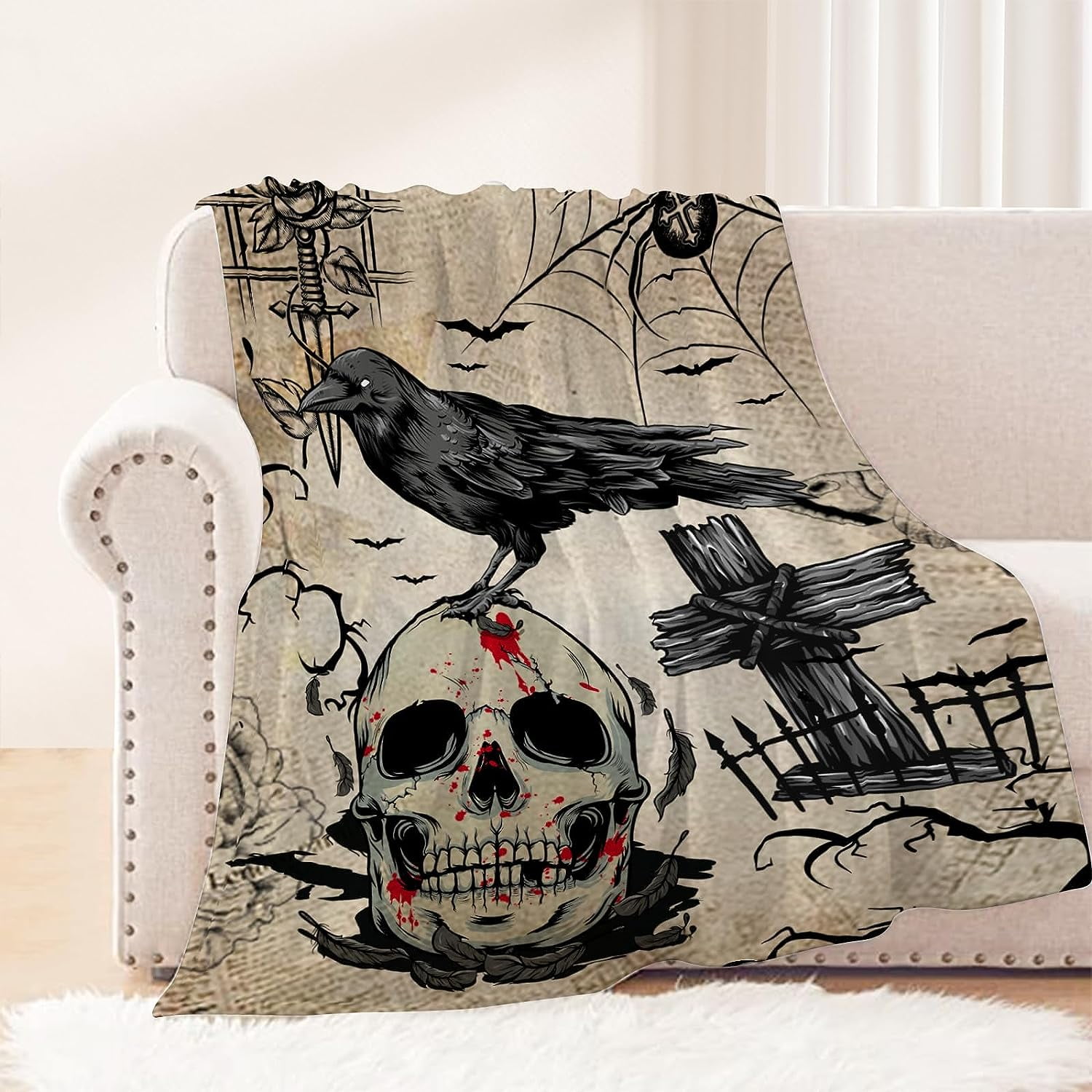 Nosbei Living Halloween Throw Blanket Small Size Vintage Skull Blanket