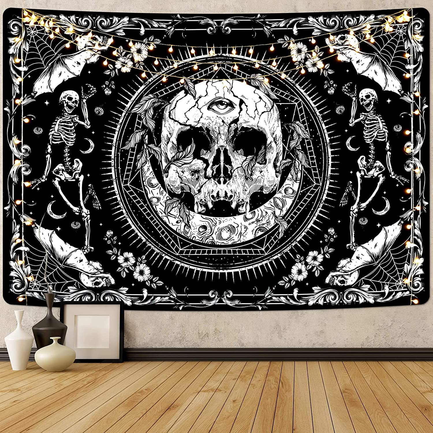 Nosbei Skull Tapestry Moon Tapestries Black and White Tapestry Gothic Skeleton Tapestry Hippie