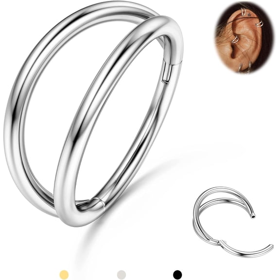 Nose 316L Steel Clicker 16G/18G/20G Conch Piercing Jewelry Clicker Rings Cartilage Earring Helix Tragus Gold/Black/Silver/Rose Gold Triple/Double Hoop Ring - Quality Stainless Septum CZ[j139]