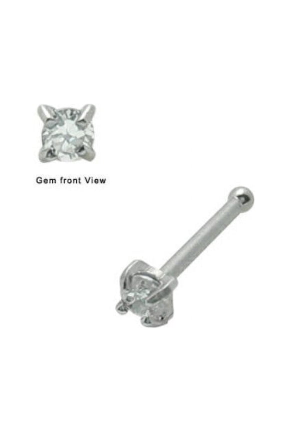 Nose Bone Stud Surgical Steel with Clear Prong Set CZ Gem 18g 1/4