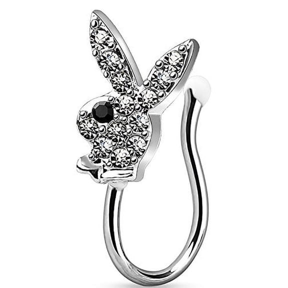 Nose Clip Clip On Non Piercing Nose Ring CZ Paved Licensed Playboy Bunny Has authentic QR code on back of package