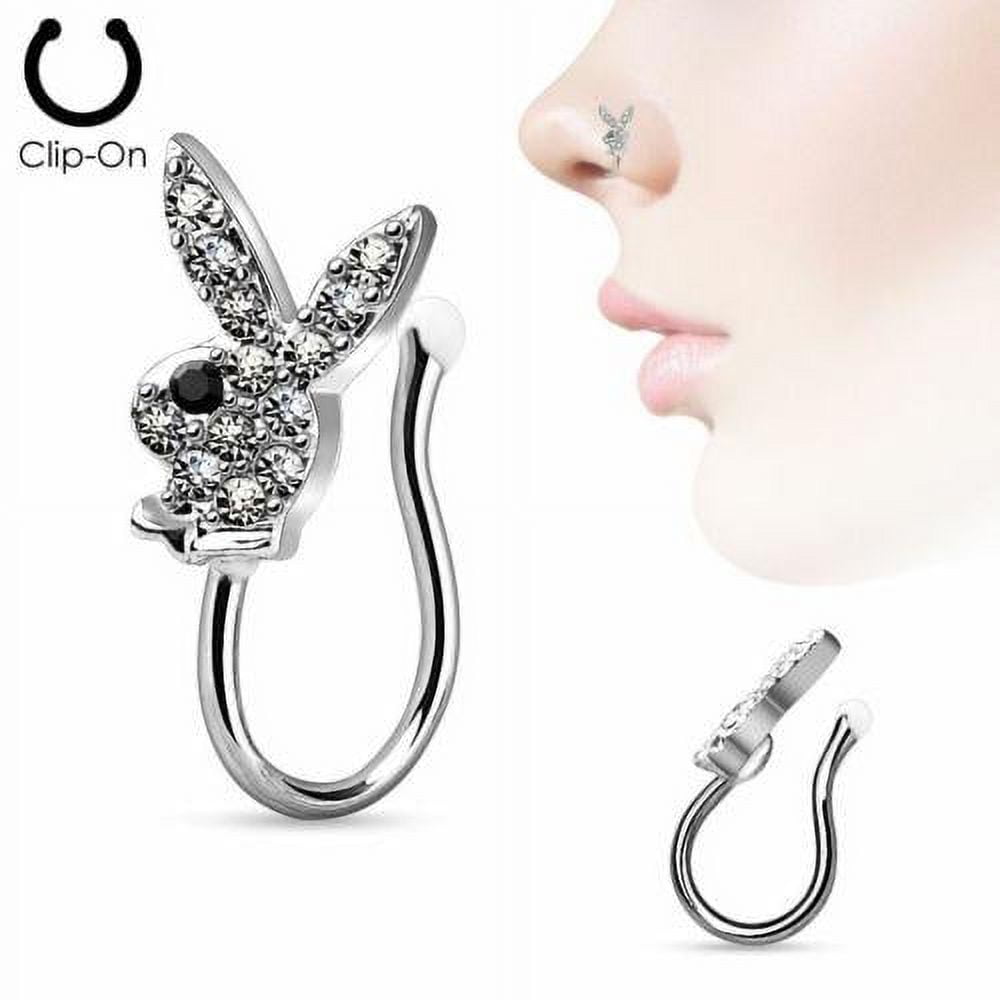Nose Clip Clip On Non Piercing Nose Ring CZ Paved Playboy Bunny