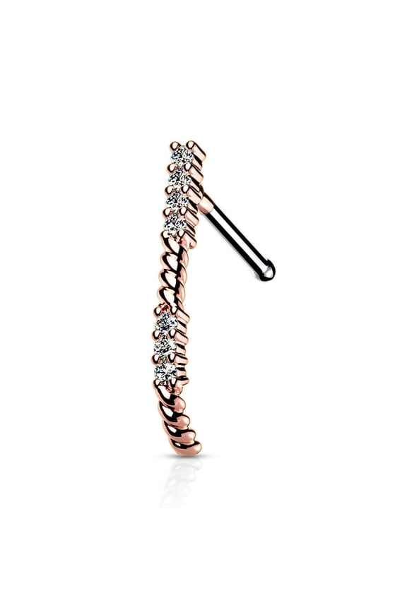 Nose Crawler Hugger Bone Stud CZ Paved Surgical Steel 20 Gauge