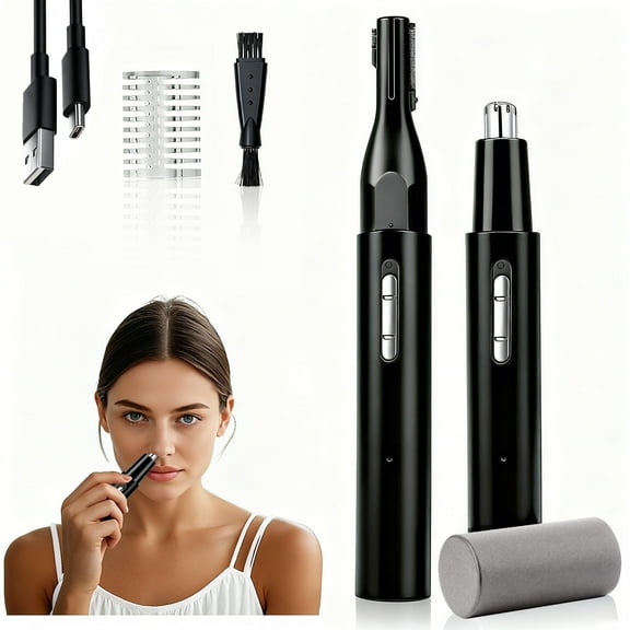 Electric Nose Hair Trimmer for Women Men, Painless Facial Hair and Eyebrow Trimmer, Dual Blades, IPX7 Waterproof, Compact Portable Electric Clipper