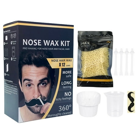 Nose Hair Removal Wax Kit Wax Beans Applicators Sticks Mustache Stickers Measuring Cup Paper Cups for Removing Nose Eyebrow Hair
