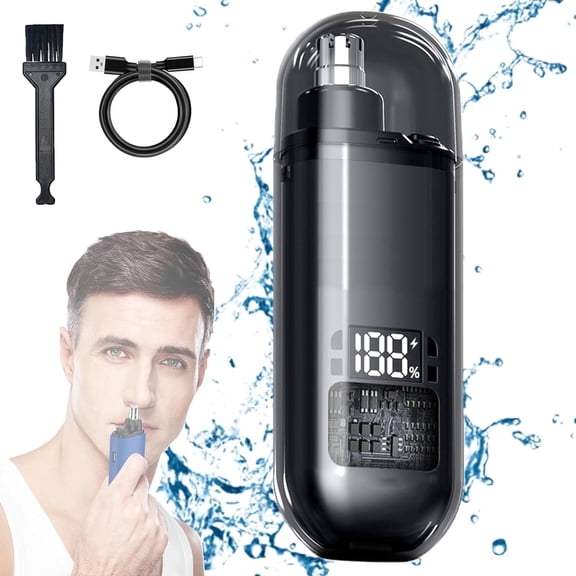 Nose Hair Trimmer, Electric Nose Hair Trimmer, 2 in 1 Nasal Hair Cutter with Digital Display, Men Nose Hair Remover with IPX7 Waterproof, Dual Edge Blades Clipper, 150mAh Battery, Easy Cleansing