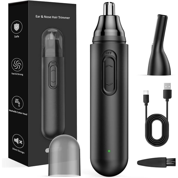 Nose Hair Trimmer for Men Rechargeable: 2024 Painless Rechargeable Nose Hair Trimmer IPX7 , Dual Edge  Eyebrow & Facial Trimmer for Men for Easy Cleansing, Black