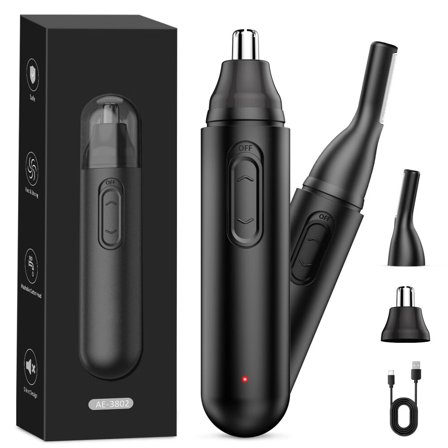 Nose Hair Trimmer for Men Rechargeable: Upgrade 2 in 1 Nose Trimmer for Men,Painless Eyebrow & Facial Hair Trimmer- Dual-Edge Blades,IPX7 Waterproof,Portable for Easy Cleansing,Black