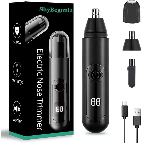 Nose Hair Trimmer for Mens and Women- 2025 Professional Painless Eyebrow & Facial Hair Trimmer for Men Women, Battery-Operated Trimmer with IPX7 Waterproof, Dual Edge Blades for Easy Cleansing Black