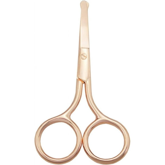 Nose Hair Trimmer Scissors-3.4' Round Tip Scissors For Ear Eyebrow Beard Mustache Trimming - Multi Purpose Round Personal Beauty Hair Care Tool For Men Women And Baby (Gold & Curved)