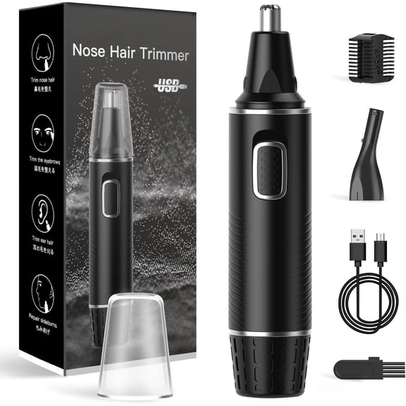 Nose Hair Trimmers for Men,Rechargeable Hair Trimmer 2 in 1 Painless Multifunctional Ear and Nose Hair Trimmer with IPX7 Dual Edge (Black )
