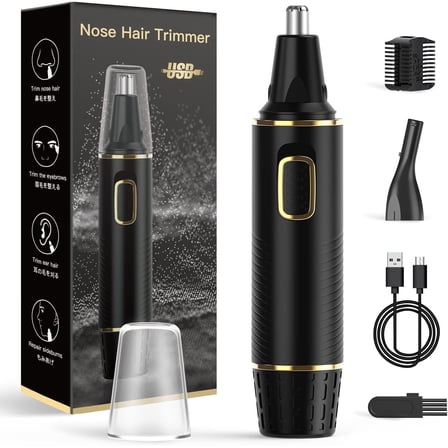 Nose Hair Trimmers for Men,Rechargeable Hair Trimmer 2 in 1 Painless Multifunctional Ear and Nose Hair Trimmer with IPX7  Dual Edge  (Black)
