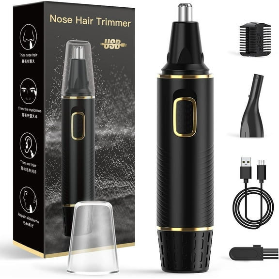 Nose Hair Trimmers for Men,Rechargeable Hair Trimmer 2 in 1 Painless Multifunctional Ear and Nose Hair Trimmer with IPX7  Dual Edge  (Black)