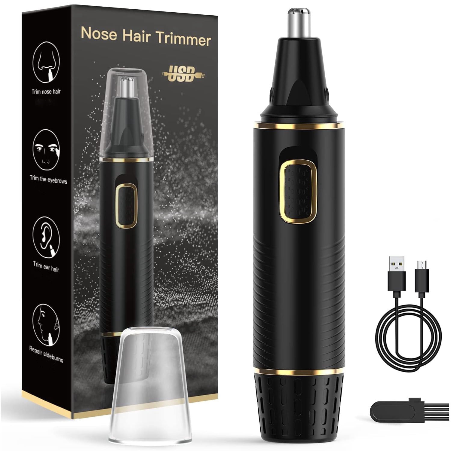 Obacre Nose Hair Trimmers for Men,Rechargeable Hair Trimmer Painless Multifunctional Ear and Nose Hair Trimmer with IPX7 Waterproof Dual Edge Blades (Black)