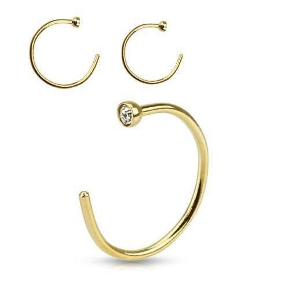 Nose Hoop Ring 20g Clear jeweled Gold Over Surgical Steel 2 Sizes