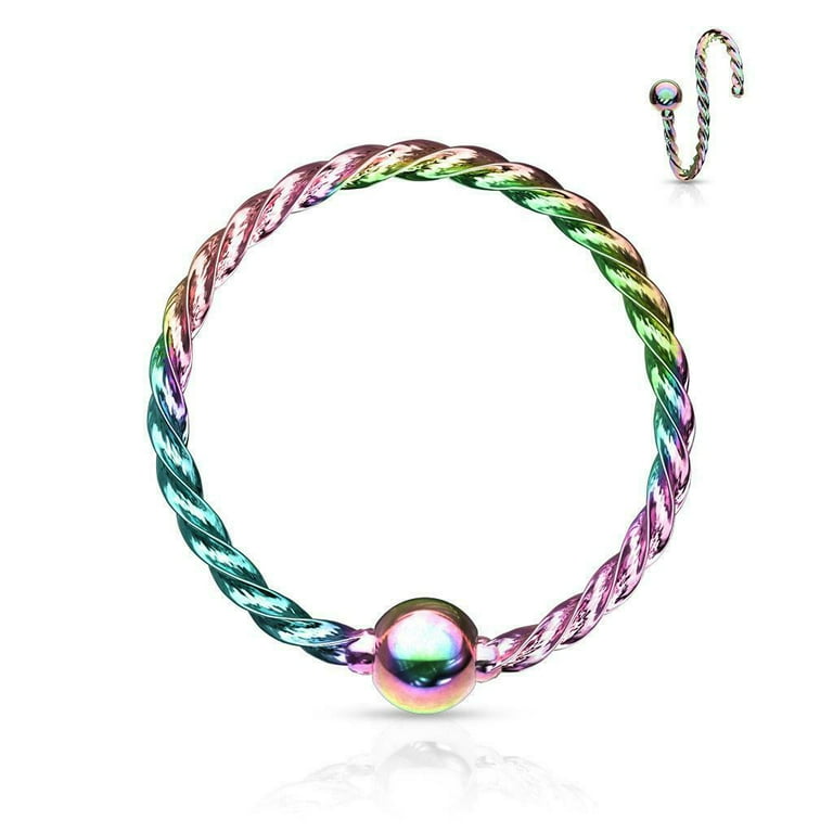 316L Surgical Steel Twisted Rope Nose Hoop Ring with Fixed Ball 316L Surgical Steel Twisted Rope Nose Hoop Ring with Fixed Ball