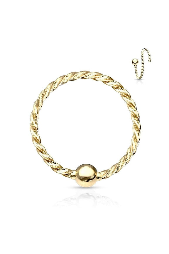 Nose Hoop Ring Bendable One Side Fixed Ball Twisted Rope Surgical Steel 20ga