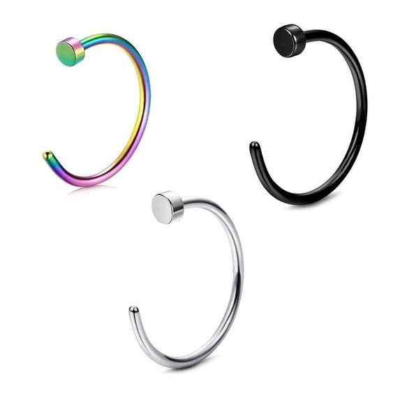 Nose Hoop Ring Black, Surgical Steel and Multicolor Surgical Steel Set Of 3