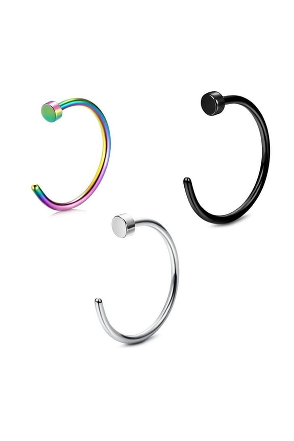 Nose Hoop Ring Pack of 3 Black, Surgical Steel and Multicolor made of S. Steel