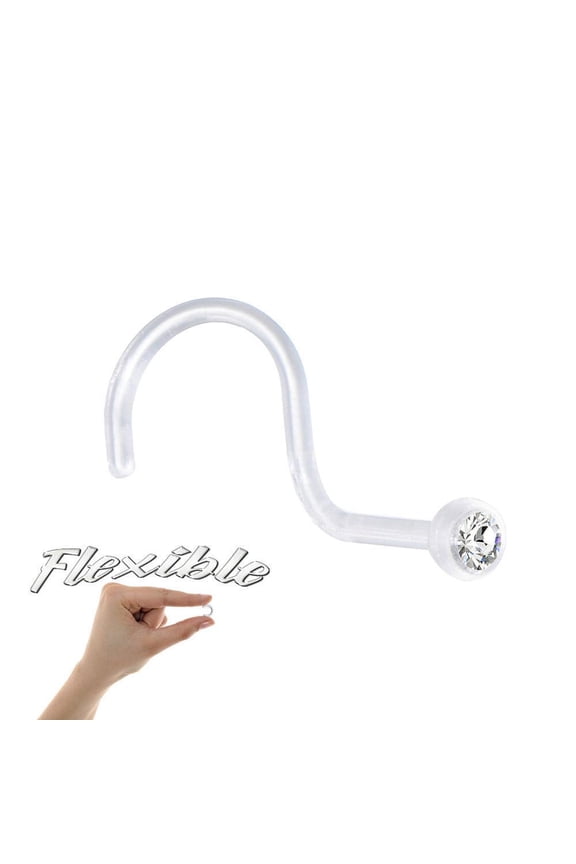 Nose Nose Screw Clear CZ Gem Bioflex flexi Retainer 18g 1/4"(6 mm)