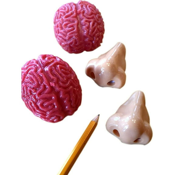 Nose Pencil Sharpener (2) and Brain Splat Ball (2) Novelty - 4 Pack Set Smash it Squishy Toy (BONUS 2 FUN CHOPS)