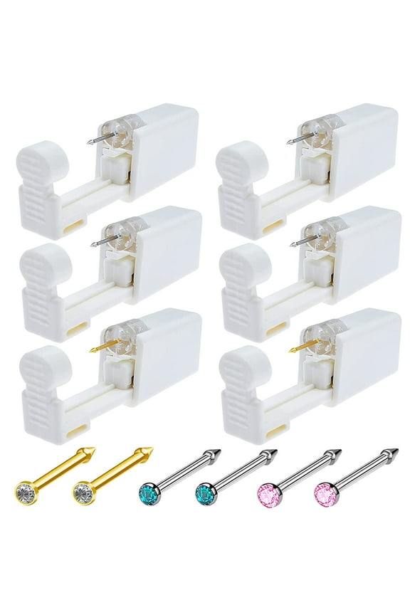 Nose Piercing Gun - 6 Pack Self Nose Piercing Kit Safety Disposable Nose Percinging Kit with Surgical Steel Nose Rings Stud Piercings Kits Nose Piercing